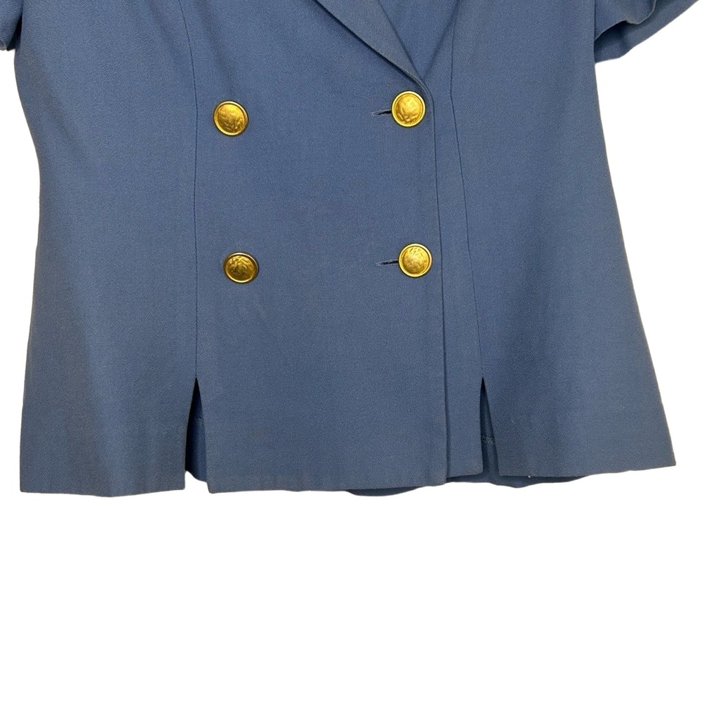 Vintage DANNY & NICOLE Blue Short Sleeve Double Breasted Blazer Blouse Size 4P - Picture 2 of 5